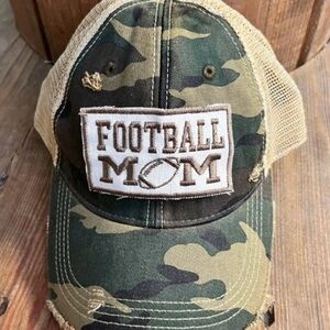 NWT Camouflage DistressFootball Mom embroider Patch Mesh Back Trucker Cap Hat